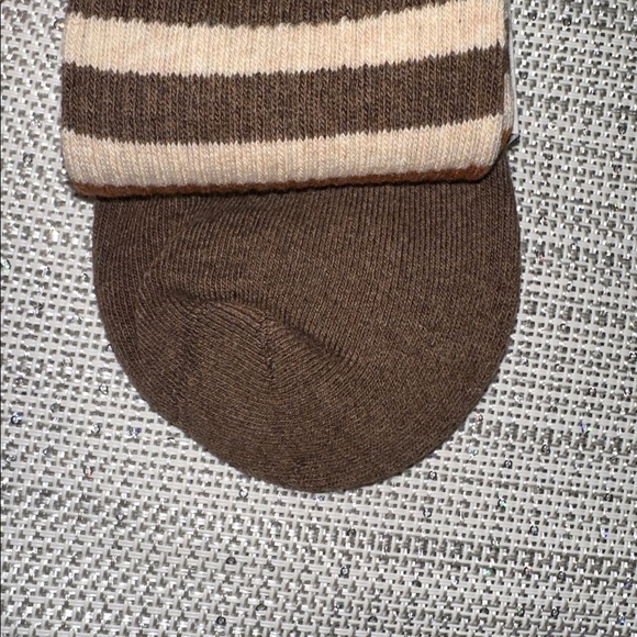 casa clara Lillian Brown Ivory Caramel Ribbed Varsity Stripe Cotton Crew Socks - Picture 6 of 7
